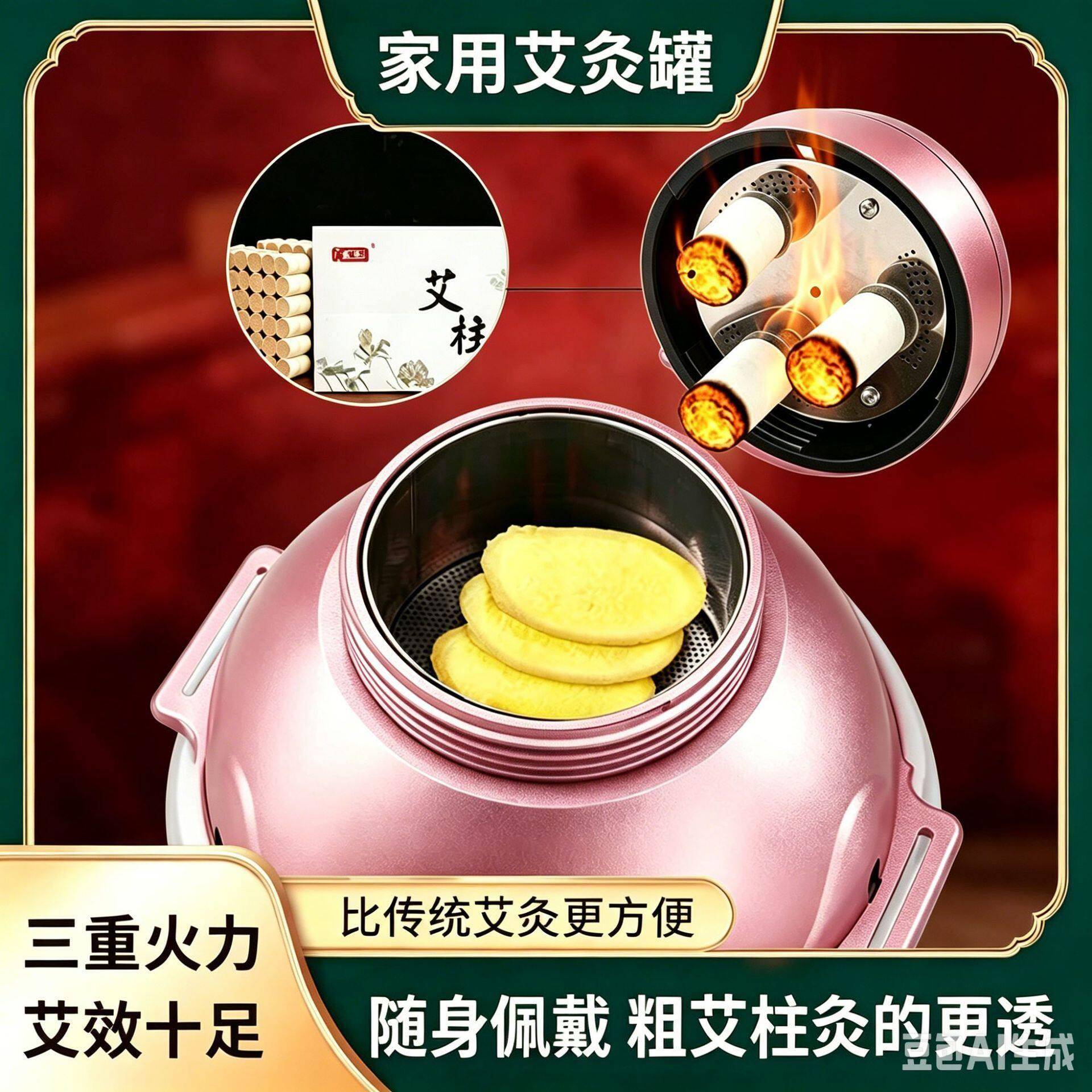 艾美宫廷灸艾灸盒无烟家用随身灸胸部艾灸仪蒸熏仪暖肚子艾灸罐