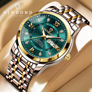BINBOND/宾邦手表男士2024新款正品防水名表钢带男款商务石英腕表