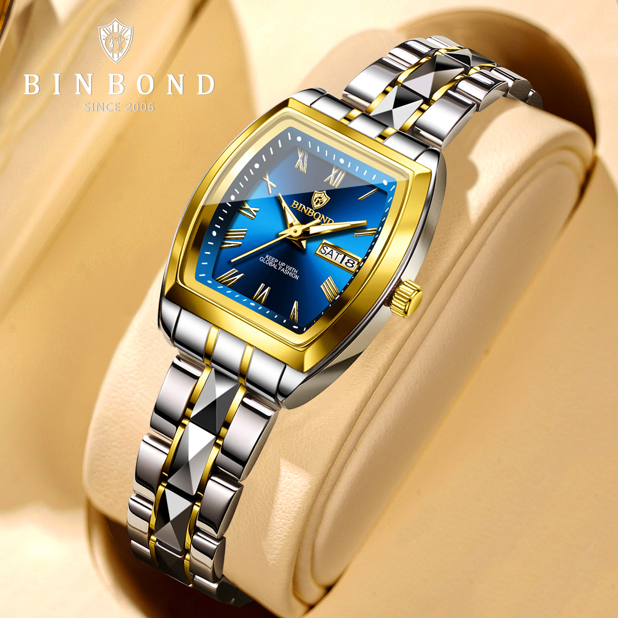 石英表时尚防水夜光酒桶形腕表