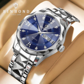 宾邦男士 全自动防水夜光手表休闲商务双日历手表男士 学生名牌表