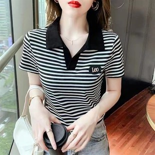 休闲中年妈妈翻领polo衫 T恤女韩版 修身 体恤女 女半袖 新款 夏季 短袖