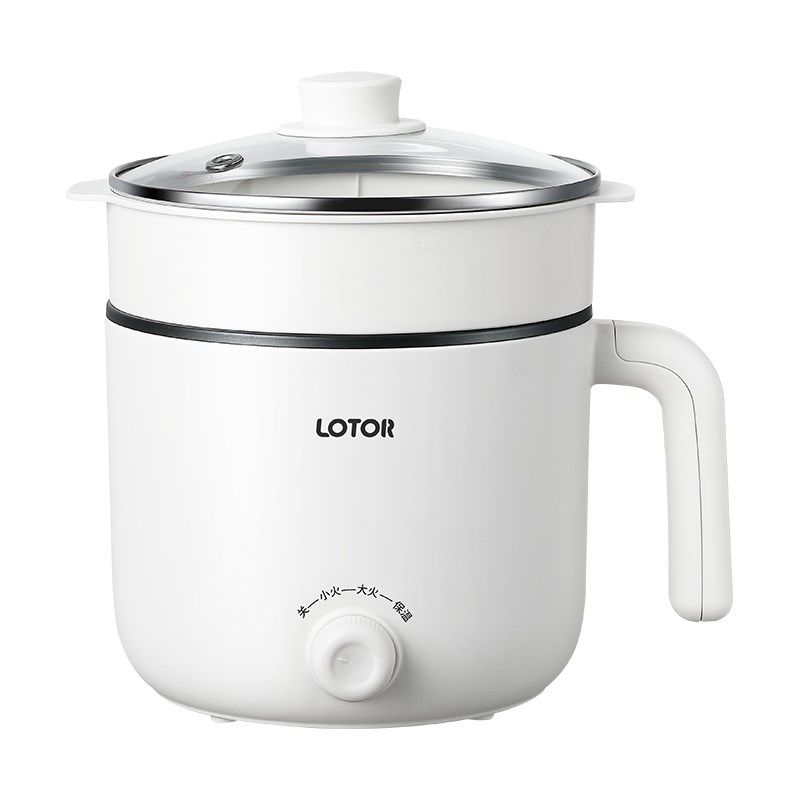 宿舍用小型电煮锅1.2L奶油白不沾锅款 LOTOR多功能插电式汤锅