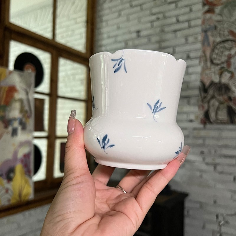 纯手绘蝴蝶兰花陶瓷建水茶渣缸华庭茶洗水孟小号功夫茶具葵口杯洗