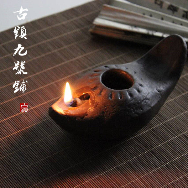 复古老油灯烛台老式油灯盏陶瓷手工中式禅意茶道灯家居装饰摆件