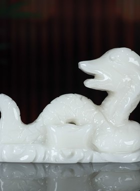 天然白玉石十二生肖蛇黄玉元宝蛇家居客厅玄关招财装饰品