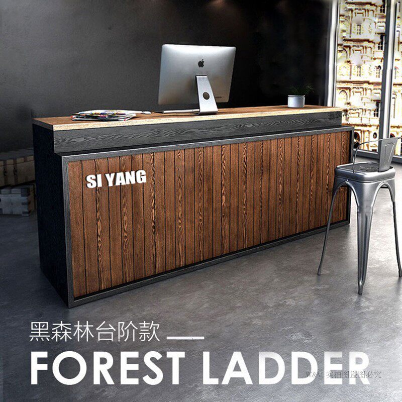 复古收银台店铺小吧台工业风前台柜台接待台实木转角桌
