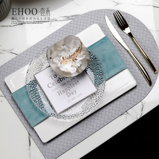 展厅样板间餐具晶格玻璃盘叉组合套装 轻奢样板房创意装 饰餐盘软装