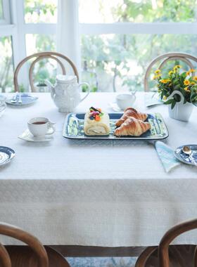 白色棉麻桌布防水防油防烫美式法式轻奢高级感茶几圆桌正方形盖布