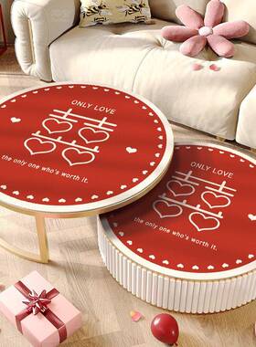 红色喜庆结婚客厅圆形茶几桌垫防水防油小圆桌台布餐桌保护桌布