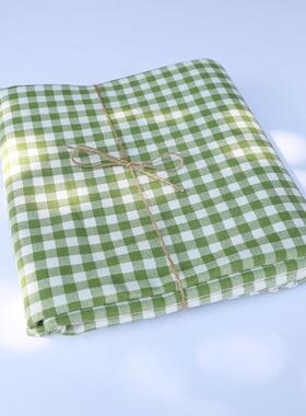 田园小清新棉麻桌布绿色格子ins餐桌布艺茶几台布学生宿舍书桌布