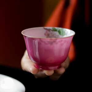 却道海棠依旧 胭脂红渐变手绘海棠壶承 盖碗 主人杯 画瓷的武才人