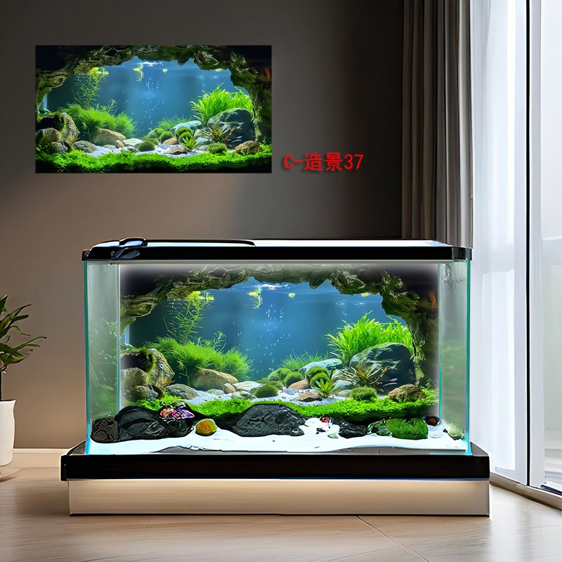 鱼缸背景画贴纸高清定制草缸溪流缸超白缸水族箱水底造景装饰图图片