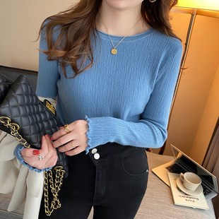 内搭上衣 打底衫 女2024年新款 秋冬季 设计感小众洋气毛衣圆领针织衫