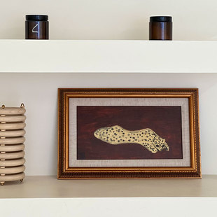 常玉复古画框欧式长方形可爱小豹子客厅餐厅斗柜书架玄关装饰画