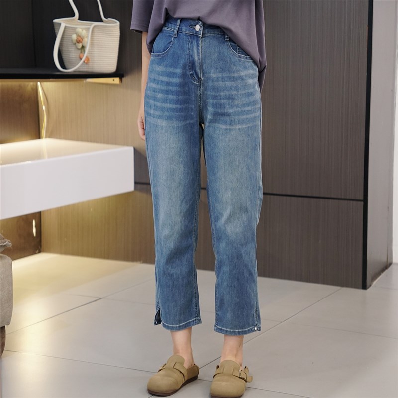 2024薄款裤口小开叉大码烟管裤 100-200斤胖mm高腰显瘦弹力直筒裤