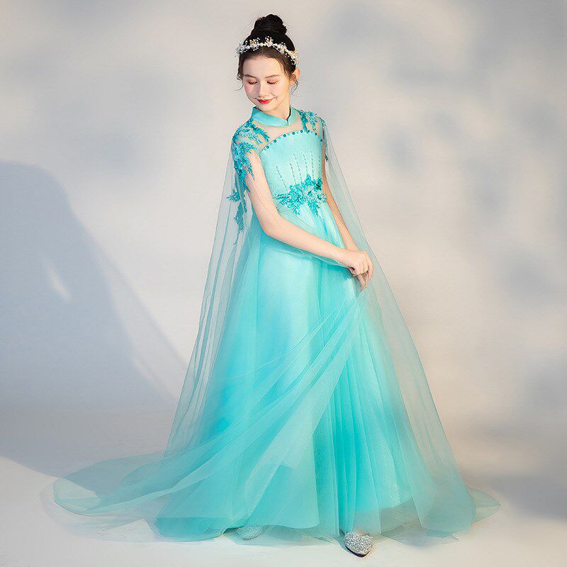 女童弹古筝演出服中国风艺考民乐演奏表演服水墨千里江山儿童礼服