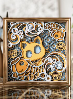 梯木叠雕招财猫创意玄关客厅装饰品摆件高级感小众乔迁礼品工艺品