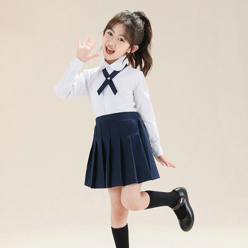 春秋女童学院连衣裙中大童学生白衬衫表演出服儿童长袖百褶裙套装
