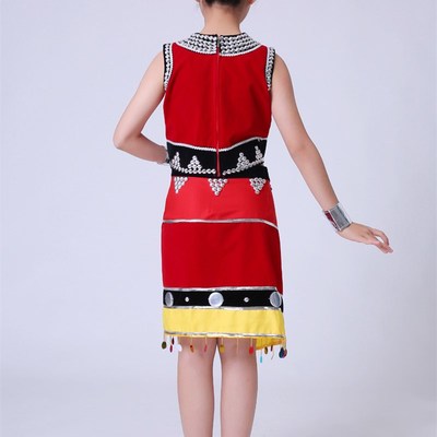 云南儿童佤族服装女儿童装甩发舞蹈服装沧源西盟孟连澜沧佤族504