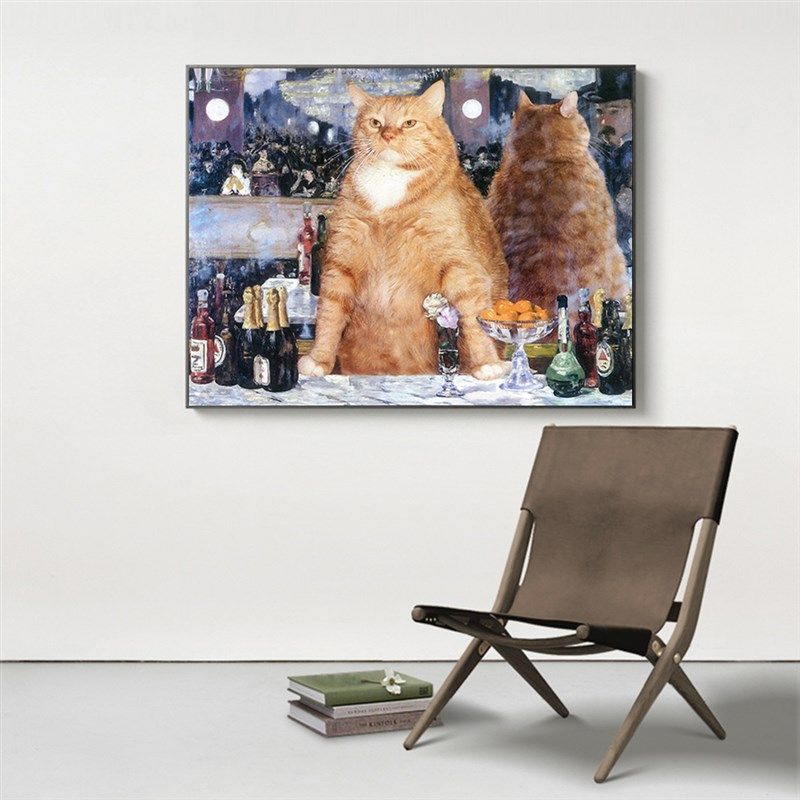 橘猫恶搞 复古小众民宿客餐厅装饰名画吧台儿童卧室酒吧玄关壁画