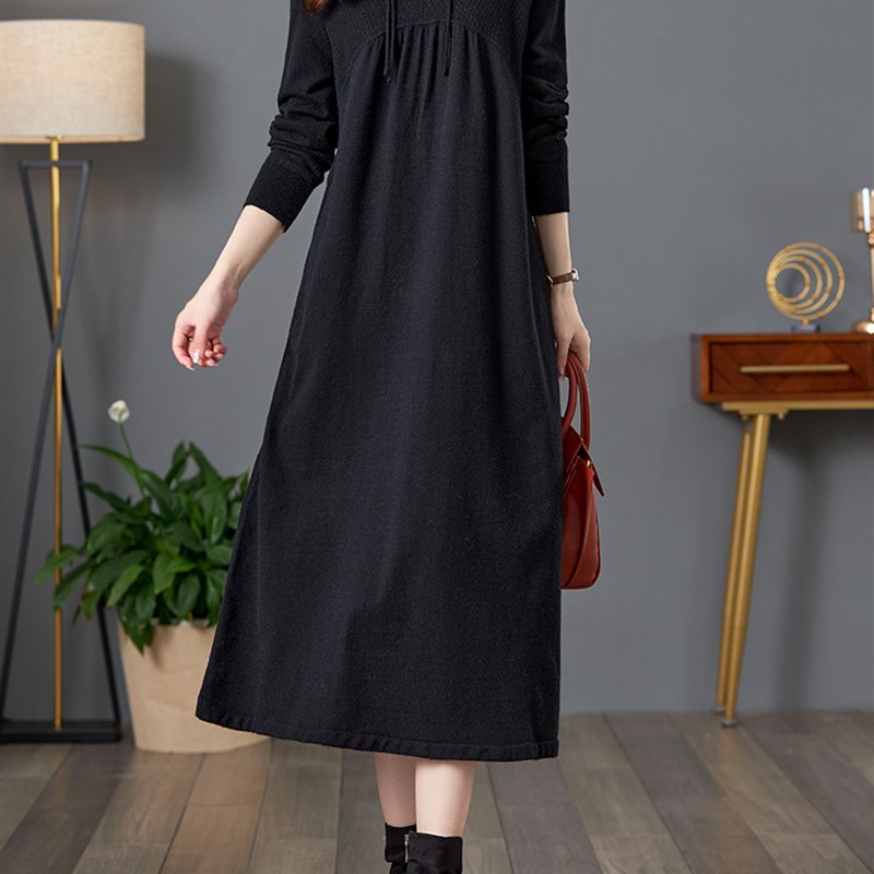 2024秋冬新款宽松大码中式旗袍红色连衣裙女妈妈羊毛针织毛衣长裙