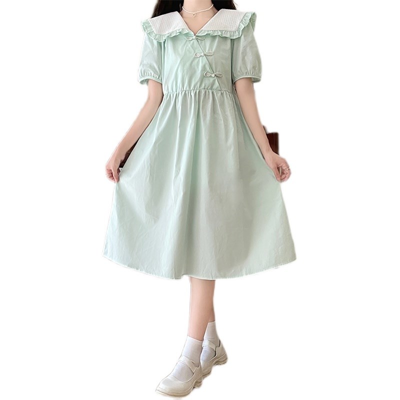 女大童连衣裙夏季12岁女孩夏装裙子过膝13岁学生收腰改良旗袍汉服