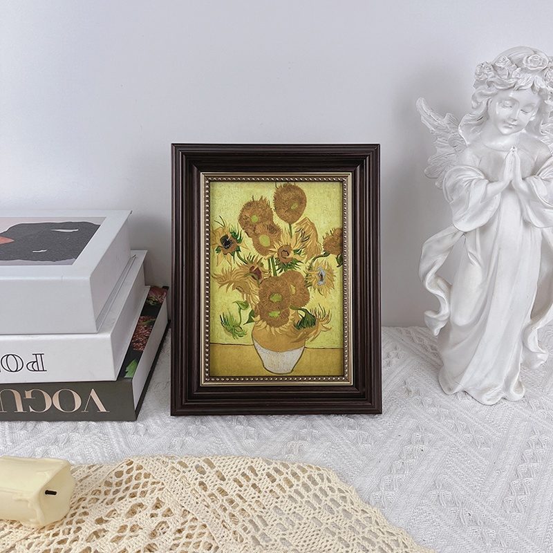 法美式梵高向日葵古典桌面摆件复古油画客厅玄关卧室餐厅装饰挂画