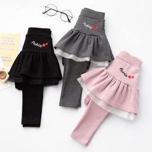 儿童裙裤秋季宝宝打底裤女童假两件短裙中大童公主风荷叶裙纯棉