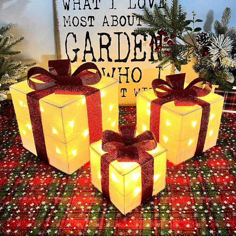 圣诞节装饰品铁艺发光礼物盒圣诞树堆头摆件场景布置橱窗圆锥摆设