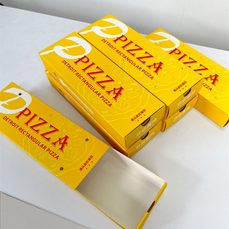 一人食披萨包装盒加厚一次性长方形Pizza打包底特律长条披萨盒