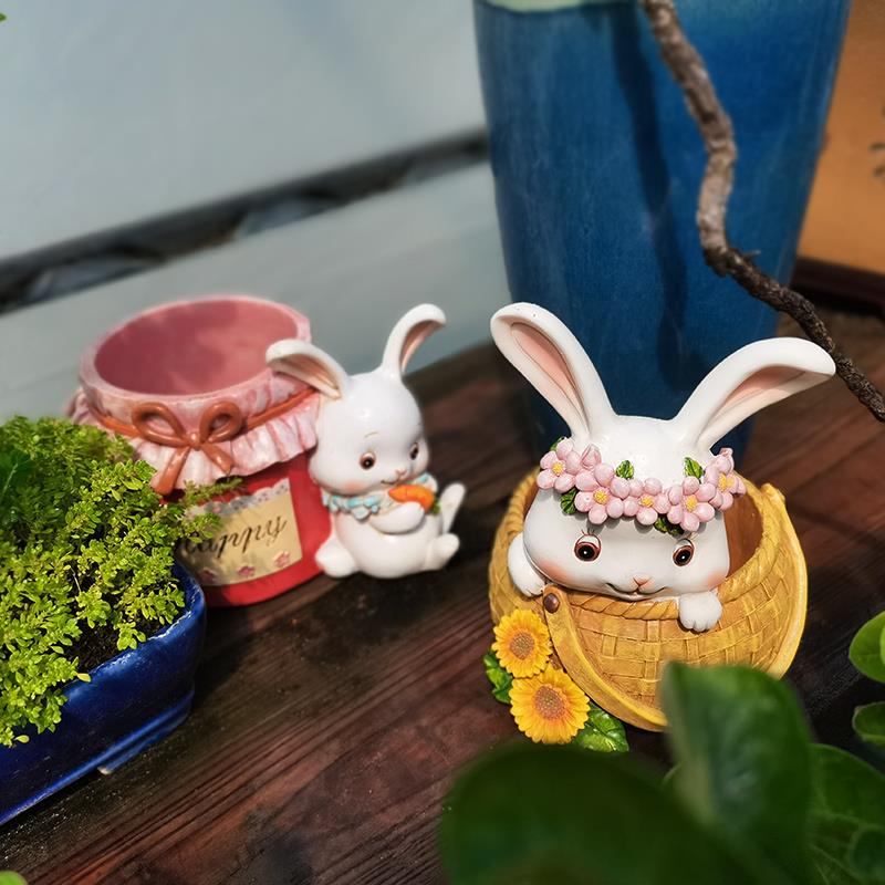 萌可爱动物兔子花盆装饰肉肉盆栽卡通创意摆件多肉桌面花器绿植