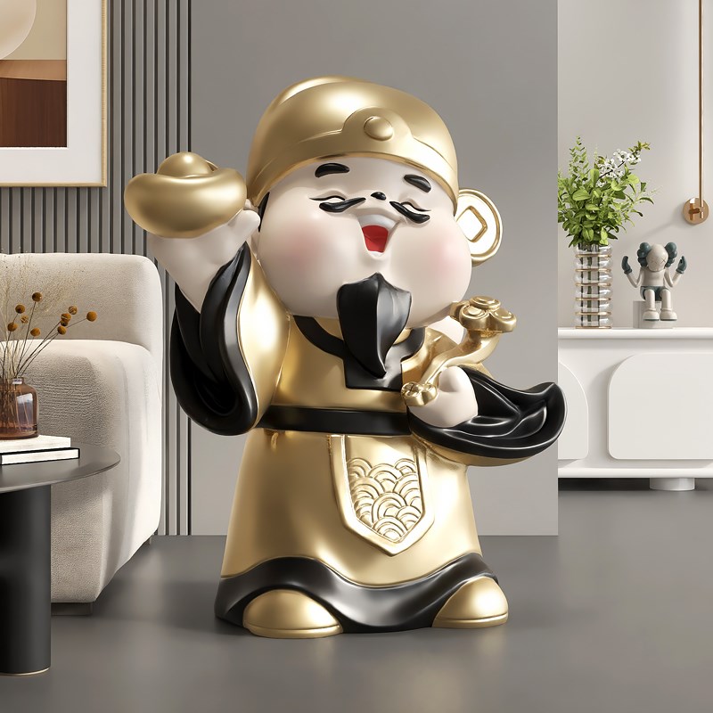 大型财神爷落地摆件家用客厅电视柜沙发旁店铺办公室乔迁开业礼物