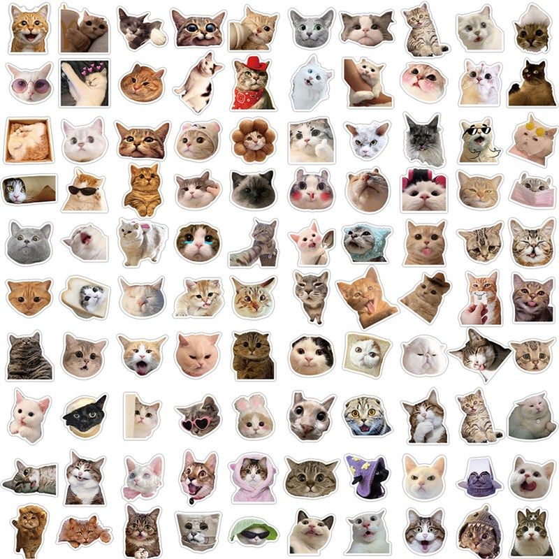 100张卡通可爱猫狗动物表情包贴纸防水笔记本行李箱文具划板贴画