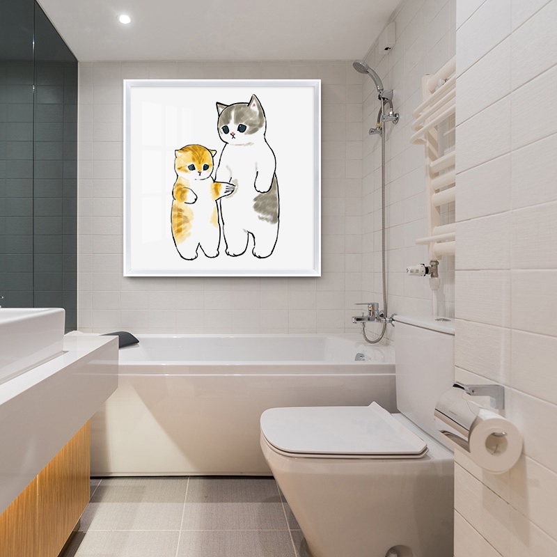 猫咪卡通北欧卫生间装饰画日式浴室厕所洗手间挂画免打孔防水壁画图片