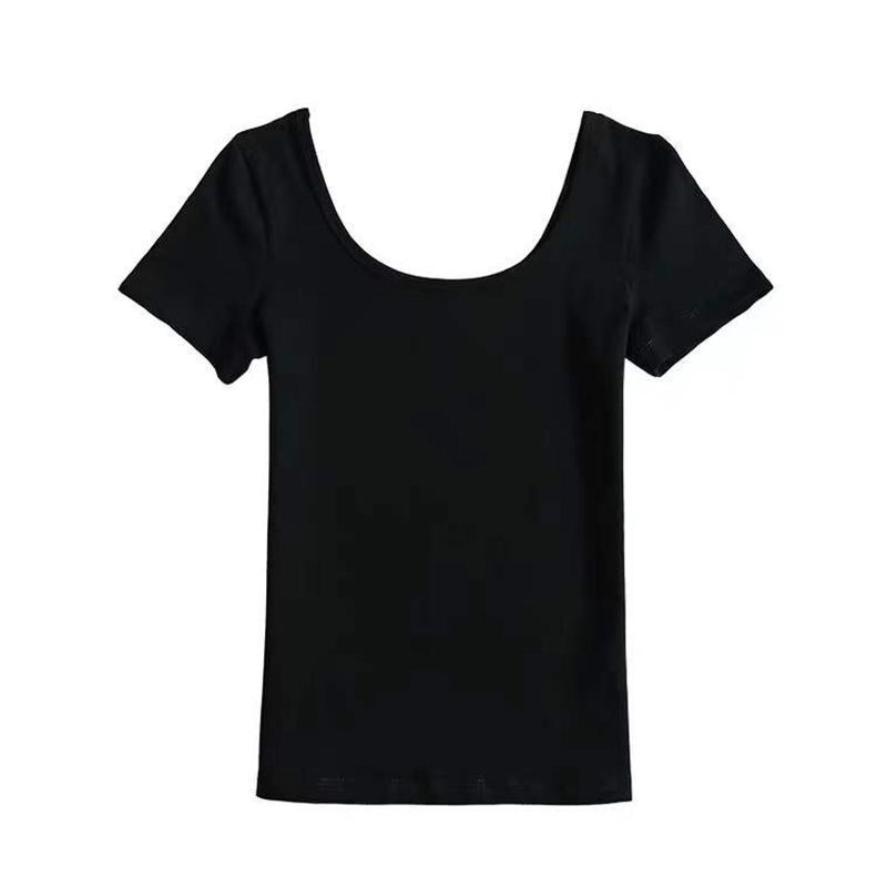 白色t恤女短袖u领2024年夏季新款低领薄款紧身上衣纯棉修身打底衫