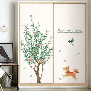 衣柜门贴纸改造翻新旧柜子墙贴房间衣橱推拉门装 饰贴画小图案自粘