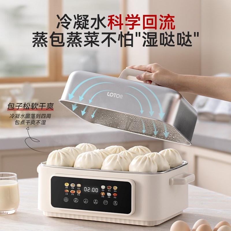 lotor电蒸锅不锈钢多功能家用三层全自动蒸煮炖一体锅2024年新款