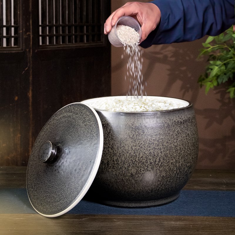 加厚密封景德镇陶瓷米缸油面粉桶10/20/30斤家用带盖腌菜肉储物罐