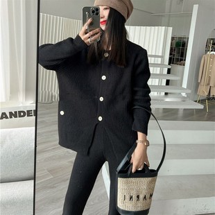 时尚针织毛衣阔腿裤子两件套女春秋2024新款休闲小个子洋气套装