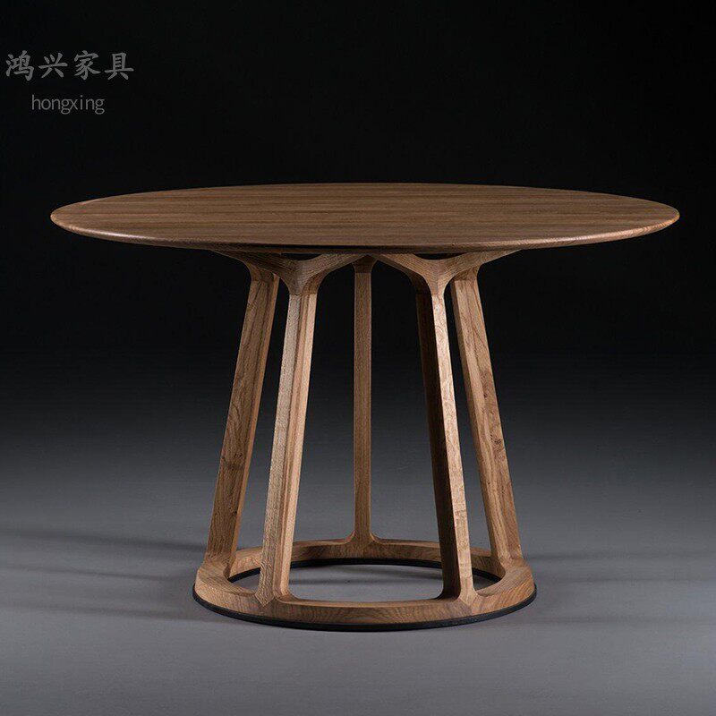 北美黑胡桃木餐桌家用北欧全实木餐厅桌子小户型桌简约圆形饭桌