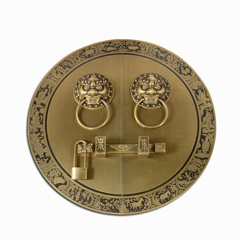 大门拉手仿古纯铜拉手门环中式门闩别墅门把手兽头虎头麒麟拉环