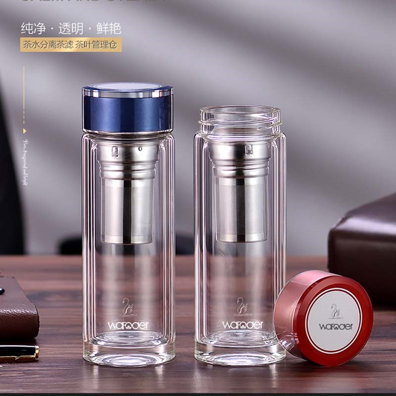 创意烧厚一体双层玻璃水杯女韩式防漏耐高温便携杯子男泡茶杯刻字