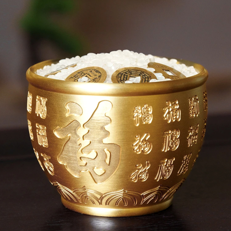 黄铜米缸聚财百福缸大号招财进宝聚宝盆黄铜创意手工办公室小摆件