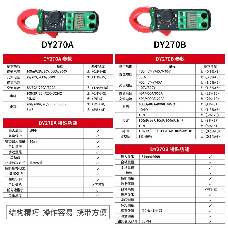 多一DY270A汽车漏电测试仪漏电检测仪漏电流钳表交直流漏电流钳表