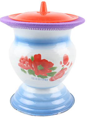 白色鸳鸯防滑老式加高脚加厚成老人儿童老式搪瓷痰盂尿桶坐便盆器