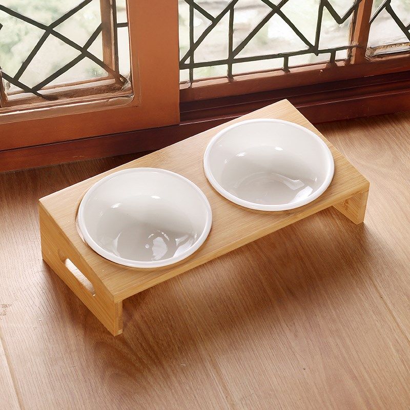 陶瓷猫碗猫食盆宠物用品猫咪饭碗竹木水碗增高专用斜口大口径双碗,宠物/宠物食品及用品,猫狗碗/慢食碗,淘宝优惠券,粉丝福利购,淘宝优惠卷