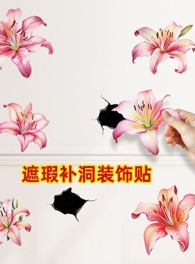 荷花贴纸创意个性遮丑贴花新中式防水墙贴厨房卫生间玄关装饰小贴
