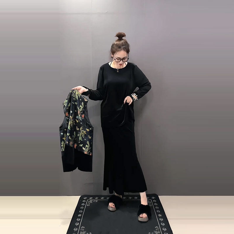 加肥立领盘扣花色复古风马甲胖妹妹长袖百搭打底衫黑色鱼尾半身裙,女装/女士精品,大码内搭,淘宝优惠券,粉丝福利购,淘宝优惠卷