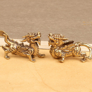 纯黄铜创意摆件挂件獬豸貔貅招财桌面办公司家居装饰礼品手把件