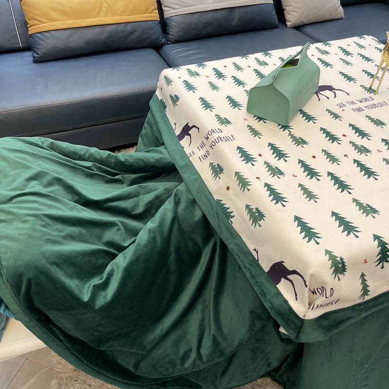 北欧新款简约圣诞树电暖炉桌套被子烤火炉加厚正方形桌布罩桌罩冬